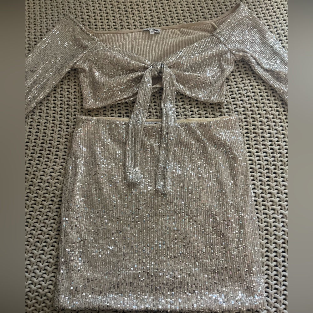 Fashion Nova Gold Sequin Two-Piece Set